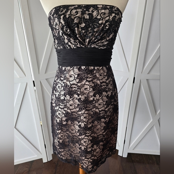White House Black Market Dresses & Skirts - WHBM Strapless Black Lace Overlay Dress